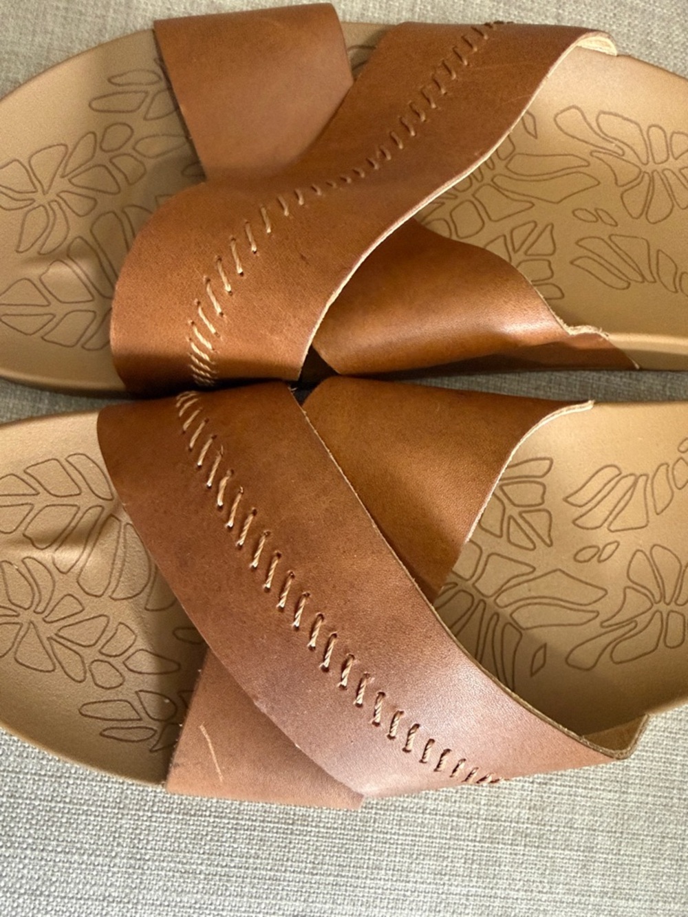 OluKai Women's Brown Leather Cross-Strap Slide Sandals - Picture 4 of 4